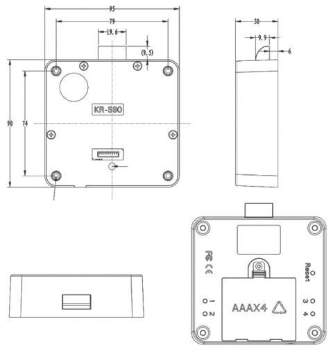 Wymiary elektronicznego zamka meblowego BIO-S90A