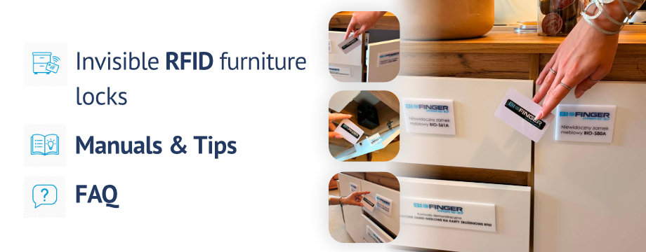 FAQ section with common questions regarding RFID electronic furniture locks
