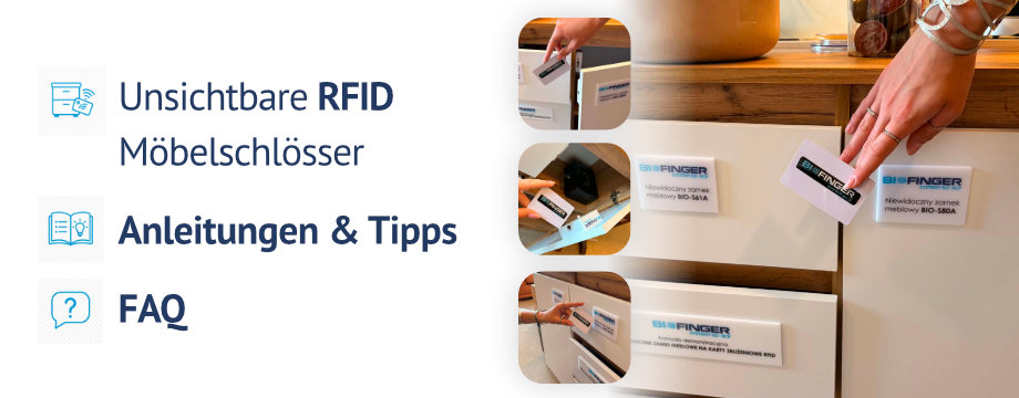 FAQ-Bereich mit häufig gestellten Fragen zu elektronischen RFID-Möbelschlössern